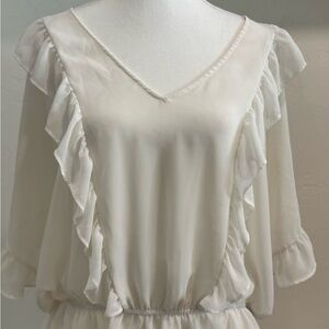 Express Ivory Sheer Ruffle V-Neck Elastic Waist New Preppy Coquette Blouse